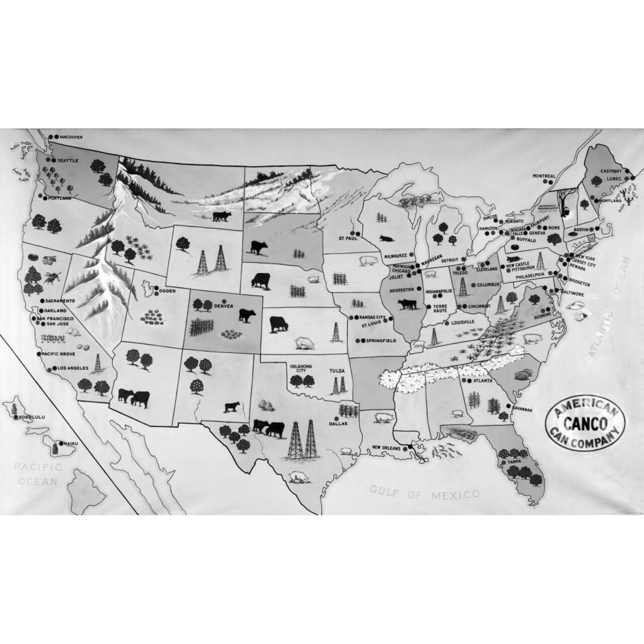 1930S-1940S Map Of United States Showing Agricultural And Industrial Resources Print By Vintage Collection